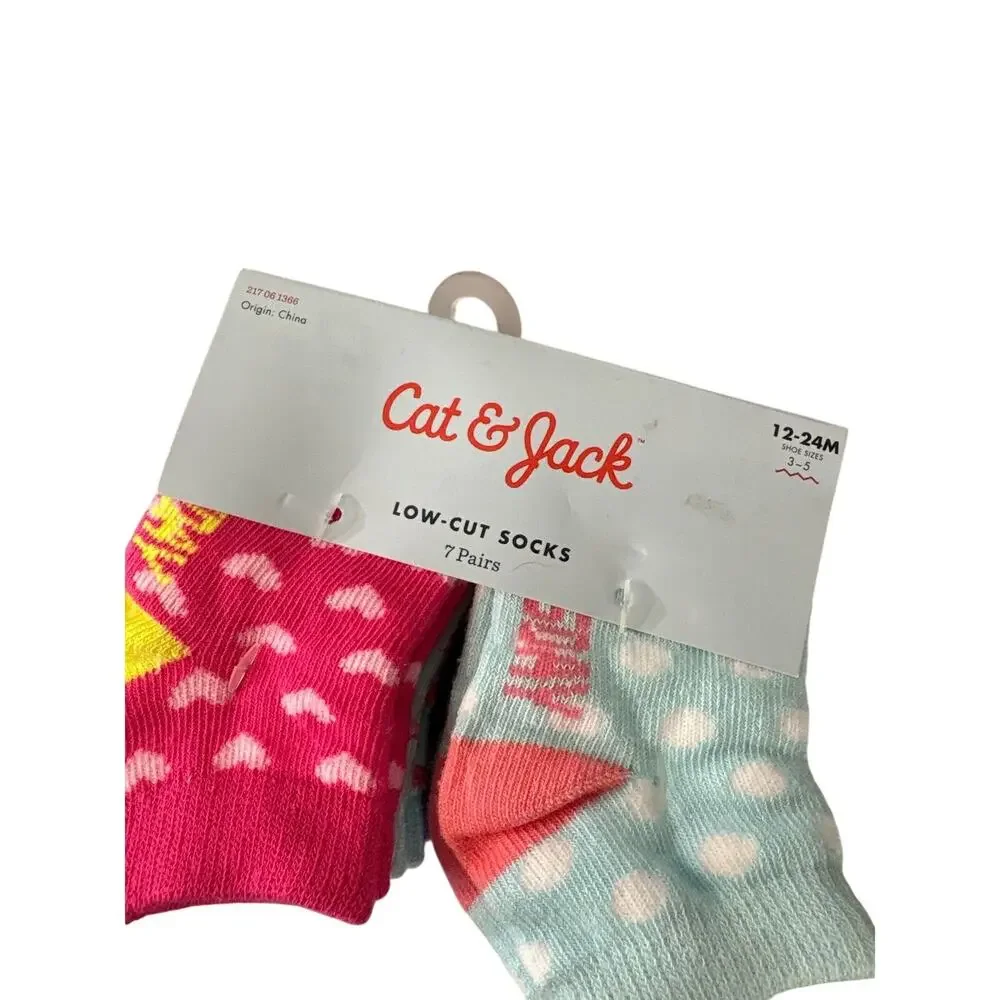Cat & Jack Girls Low-Cut Socks Colorful 7 Pairs, Size 12-24 Months